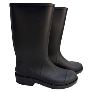 Jeffrey Campbell Black Tall Rain Boots Size 9.5 Pull On Style Black New w/Defect